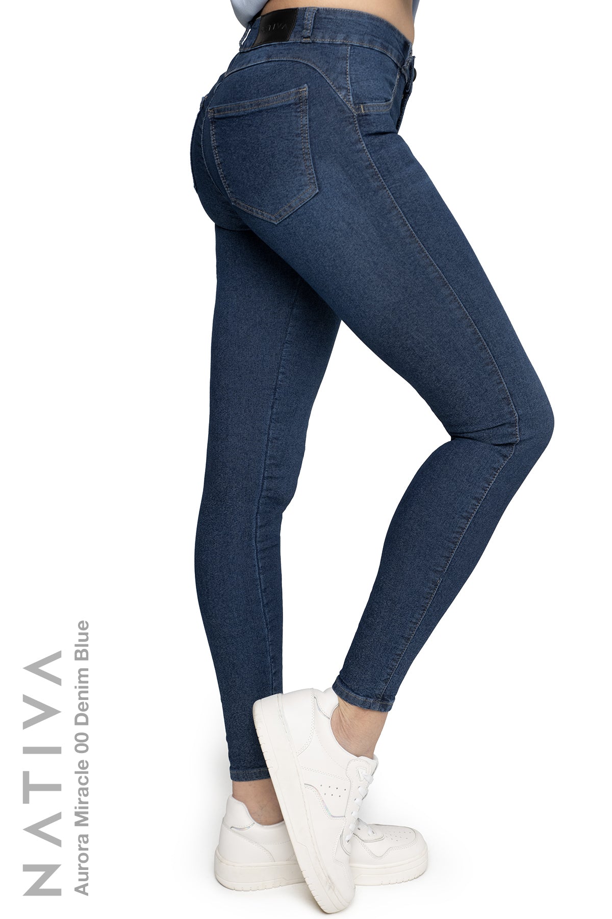 NATIVA, STRETCH JEANS. AURORA MIRACLE 00 DENIM BLUE, High Shaping Capacity, Extreme Motion, Mid-Waisted Super Skinny Jeans