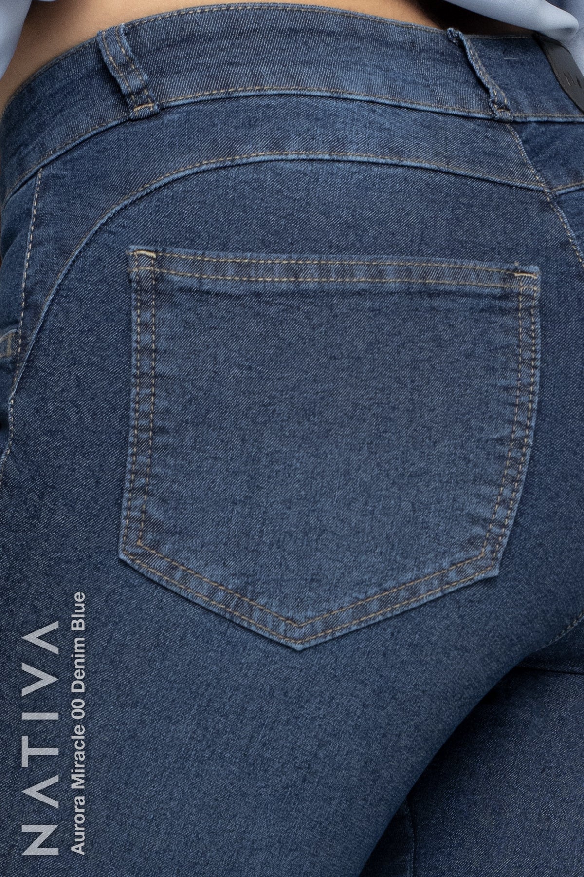 NATIVA, STRETCH JEANS. AURORA MIRACLE 00 DENIM BLUE, High Shaping Capacity, Extreme Motion, Mid-Waisted Super Skinny Jeans