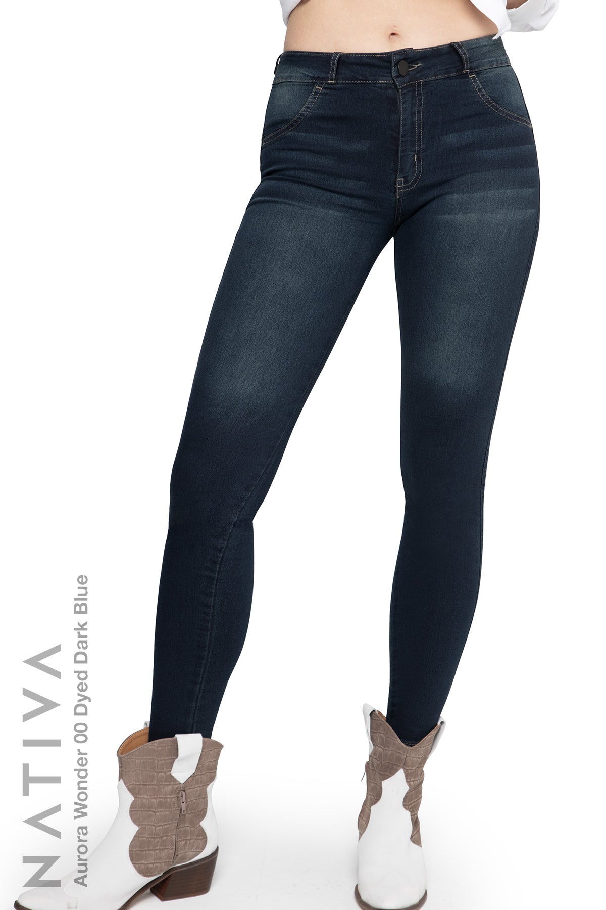 NATIVA, STRETCH JEANS. AURORA DREAM 00 OCEAN BLUE, High Shaping Capacity,  Ultra Comfy, 24-Hour Wear, Mid-Waisted Super Skinny Jeans