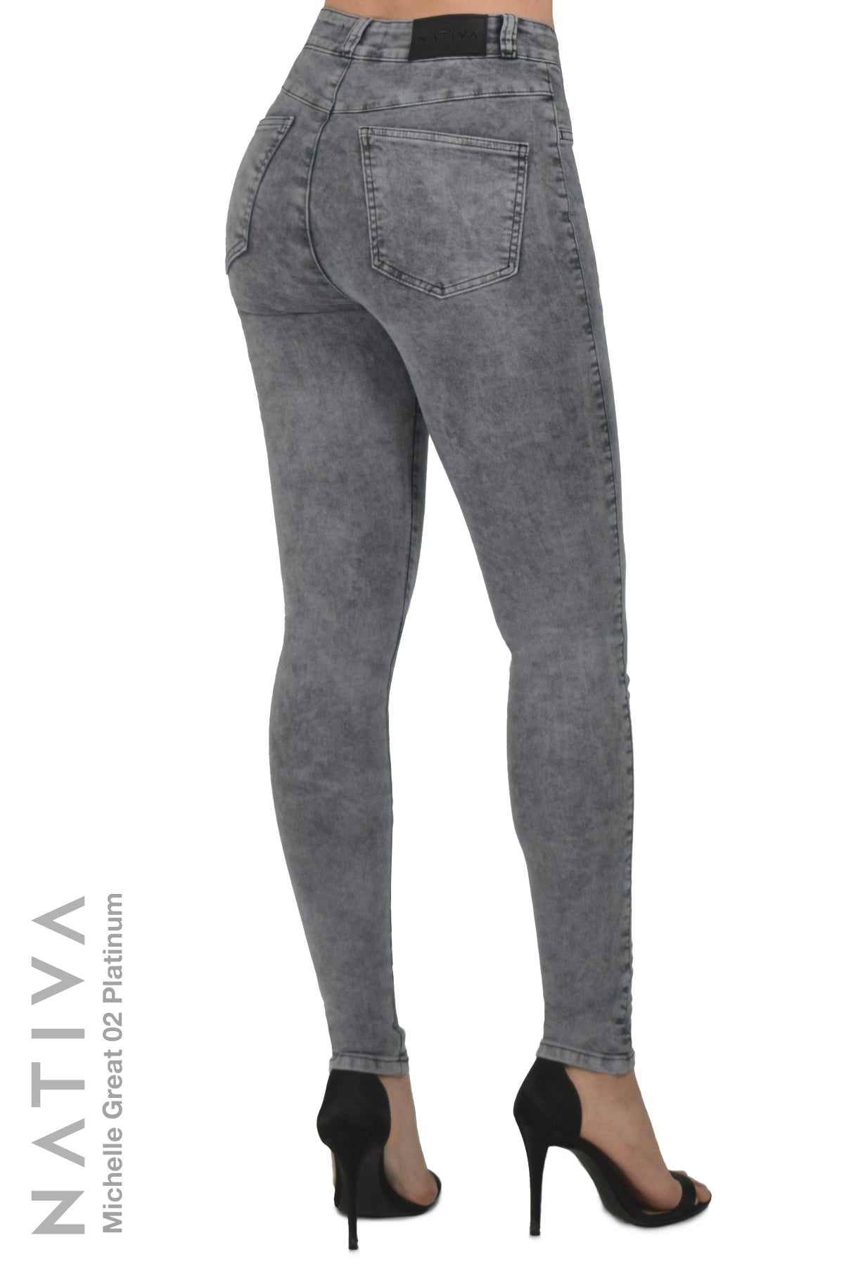 NATIVA, STRETCH JEANS. MICHELLE GREAT 02 PLATINUM, High Shaping Capacity, All-Season Wear, Hi-Rise Super Skinny Jeans