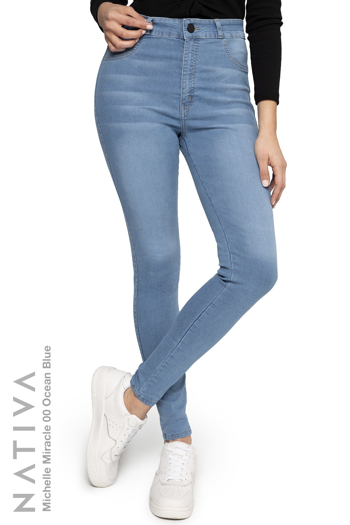 MICHELLE NATIVA, STRETCH 00 High OCEAN Shaping Ca MIRACLE BLUE, JEANS.