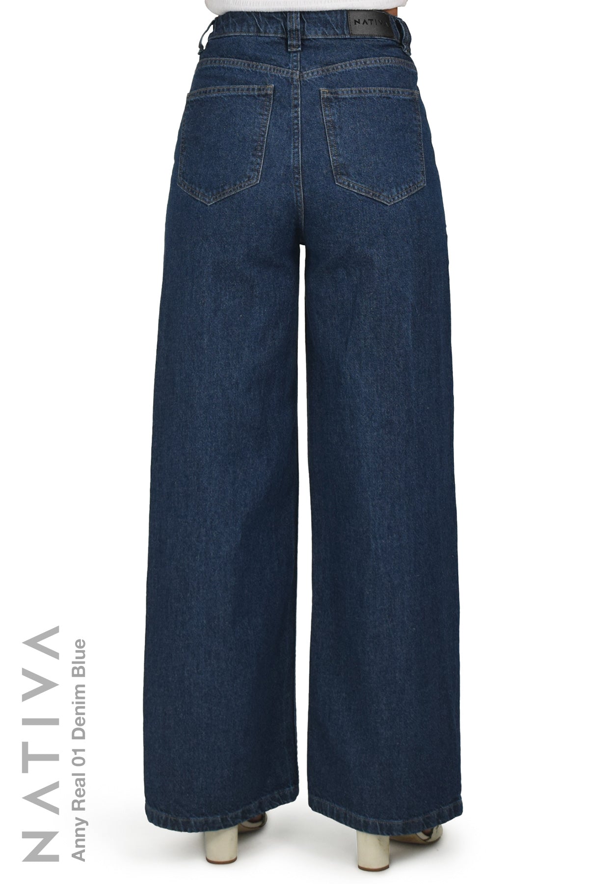 NATIVA, RIGID JEANS. ANNY REAL 01 DENIM BLUE, High-Rise  Palazzo Jeans 100% True Denim  Native Virgin Cotton Ideal Comfort  Relaxed Fit