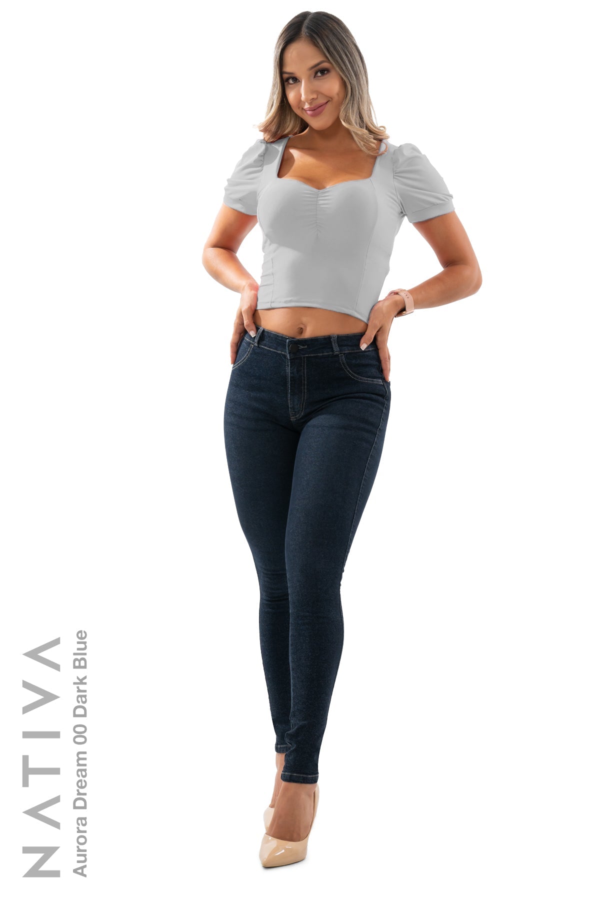 NATIVA, STRETCH JEANS. AURORA DREAM 00 DARK BLUE, High Shaping Capacit