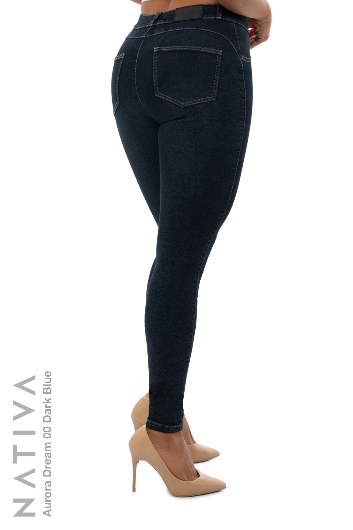 NATIVA, STRETCH JEANS. AURORA DREAM 00 DARK BLUE, High Shaping Capacity,  Ultra Comfy, 24-Hour Wear, Mid-Waisted Super Skinny Jeans