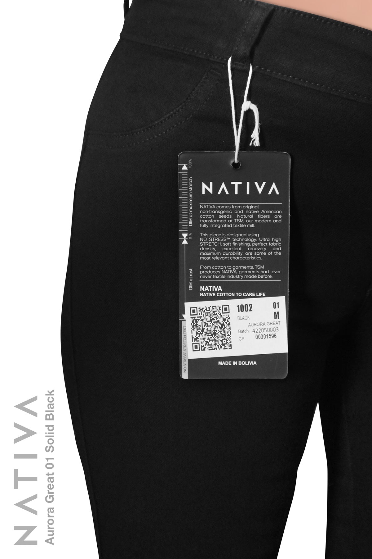 NATIVA, STRETCH JEANS. AURORA GREAT 01 BLACK, High Shaping Capacity, All-Season Wear, Mid-Waisted Super Skinny Jeans