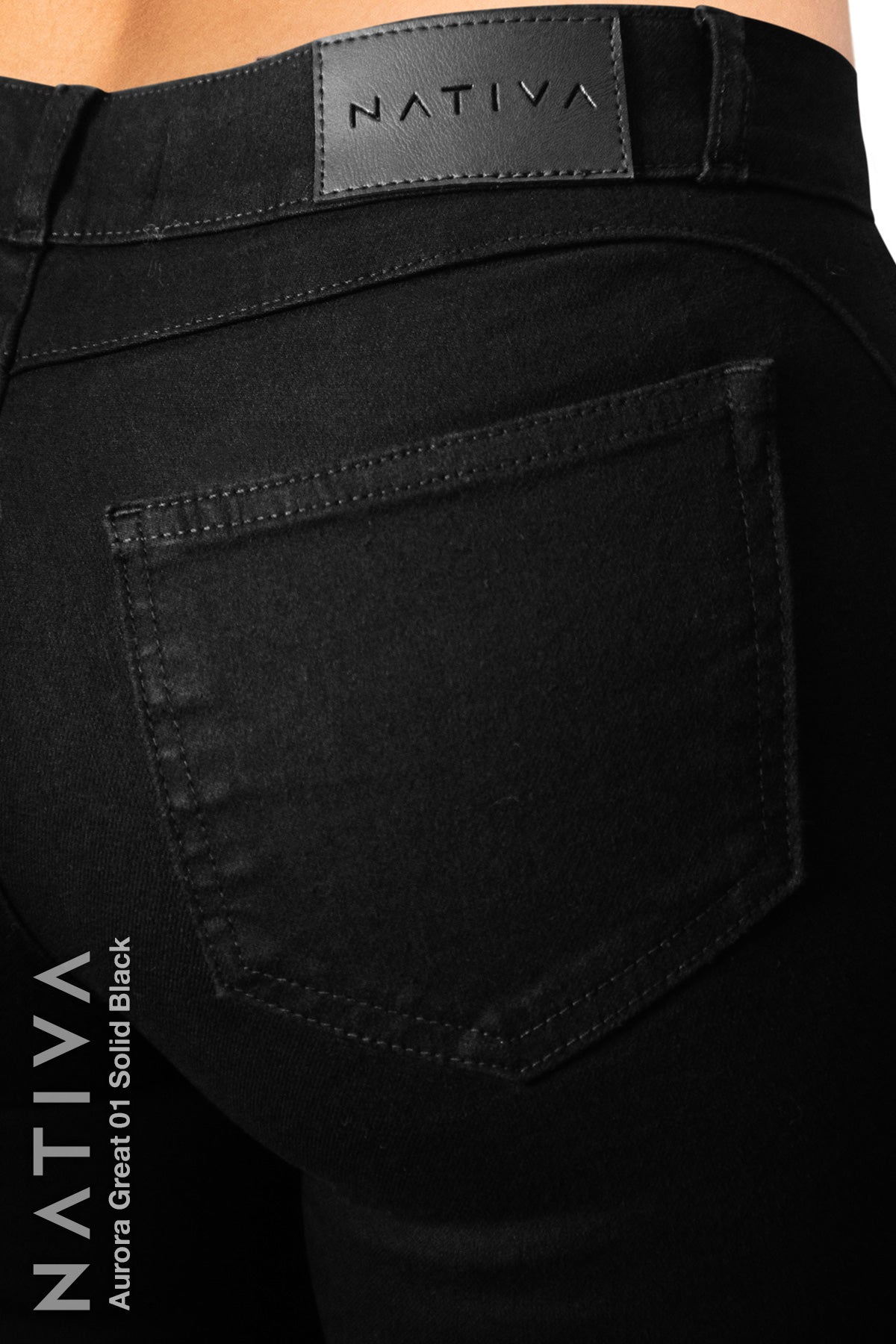 NATIVA, STRETCH JEANS. AURORA GREAT 01 BLACK, High Shaping Capacity, All-Season Wear, Mid-Waisted Super Skinny Jeans