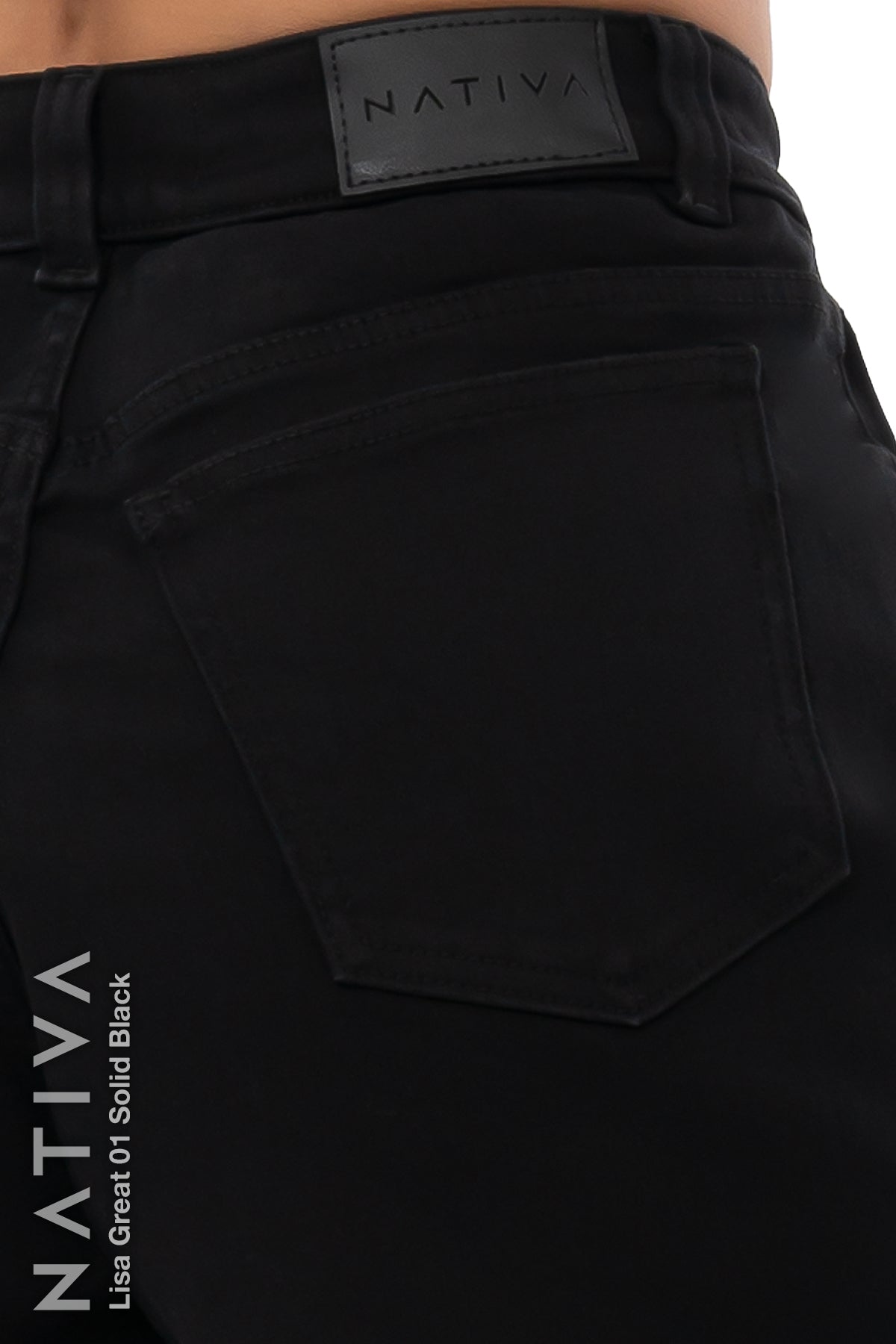 NATIVA, STRETCH JEANS. LISA GREAT 01 BLACK, Extreme Stretch Flattering Denim (ESFD) fabrics, High Shaping Capacity, Hi-Rise Relaxed Mom Shorts