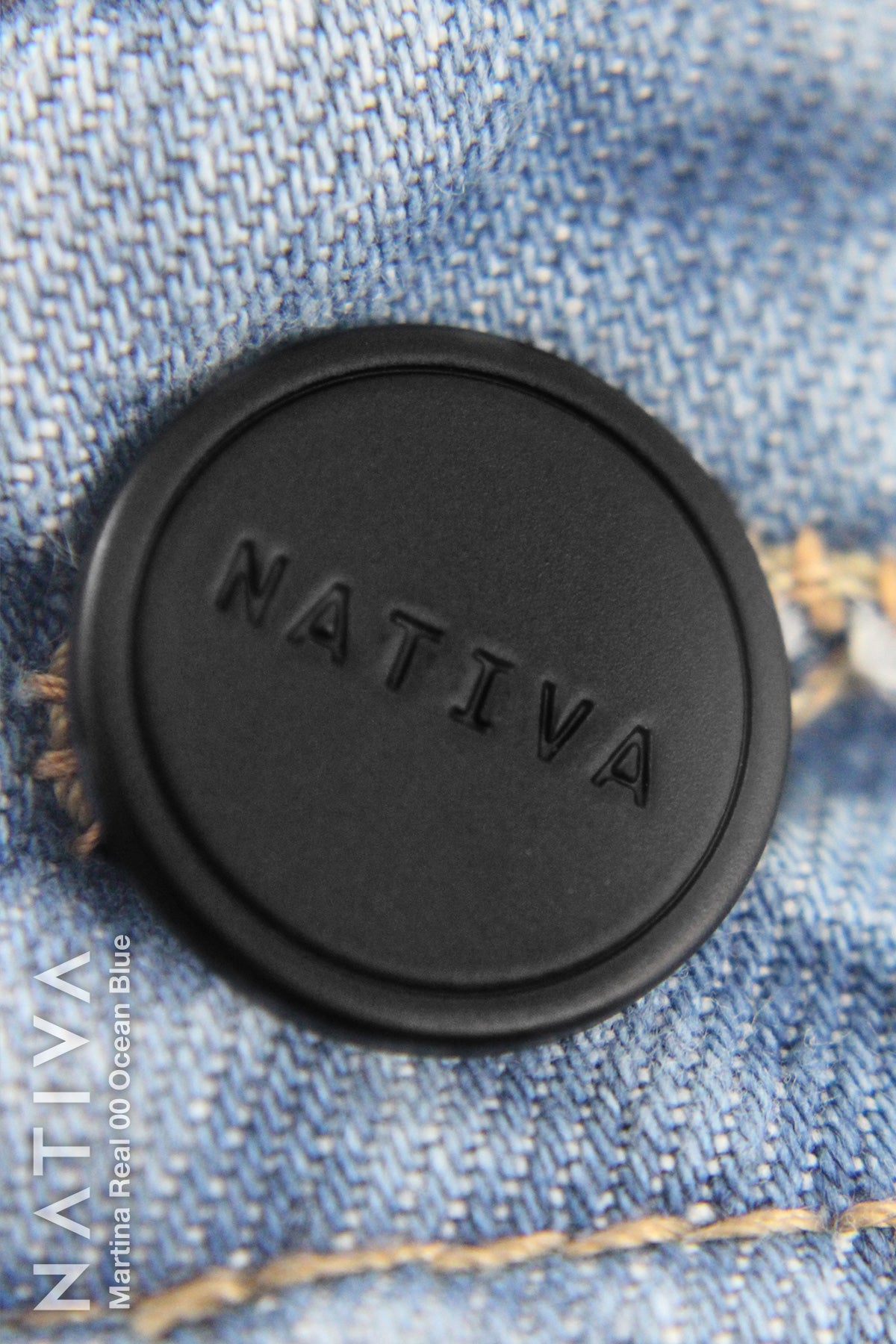 NATIVA, RIGID JEANS. MARTINA REAL 01 OCEAN BLUE, 100% True Denim Native Virgin Cotton, Ideal Comfort, Hi-Rise Relaxed Mom Jeans