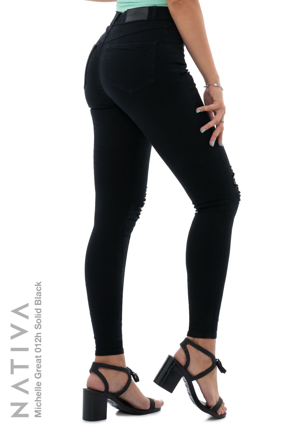 NATIVA, STRETCH JEANS. MICHELLE GREAT 012H BLACK, High Shaping Capacity, All-Season Wear, Hi-Rise Distressed Super Skinny Jeans