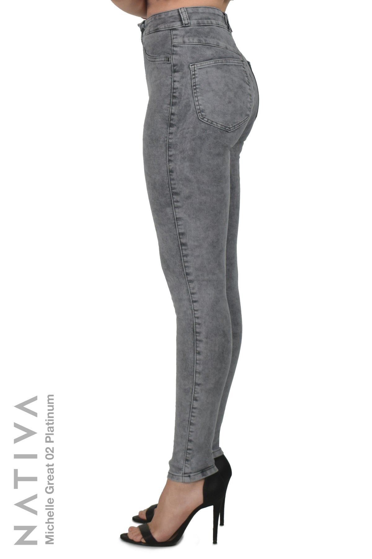 NATIVA, STRETCH JEANS. MICHELLE GREAT 02 PLATINUM, High Shaping Capacity, All-Season Wear, Hi-Rise Super Skinny Jeans