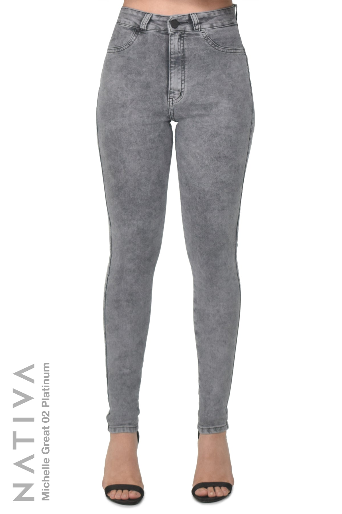 NATIVA, STRETCH JEANS. MICHELLE GREAT 02 PLATINUM, High Shaping Capacity, All-Season Wear, Hi-Rise Super Skinny Jeans