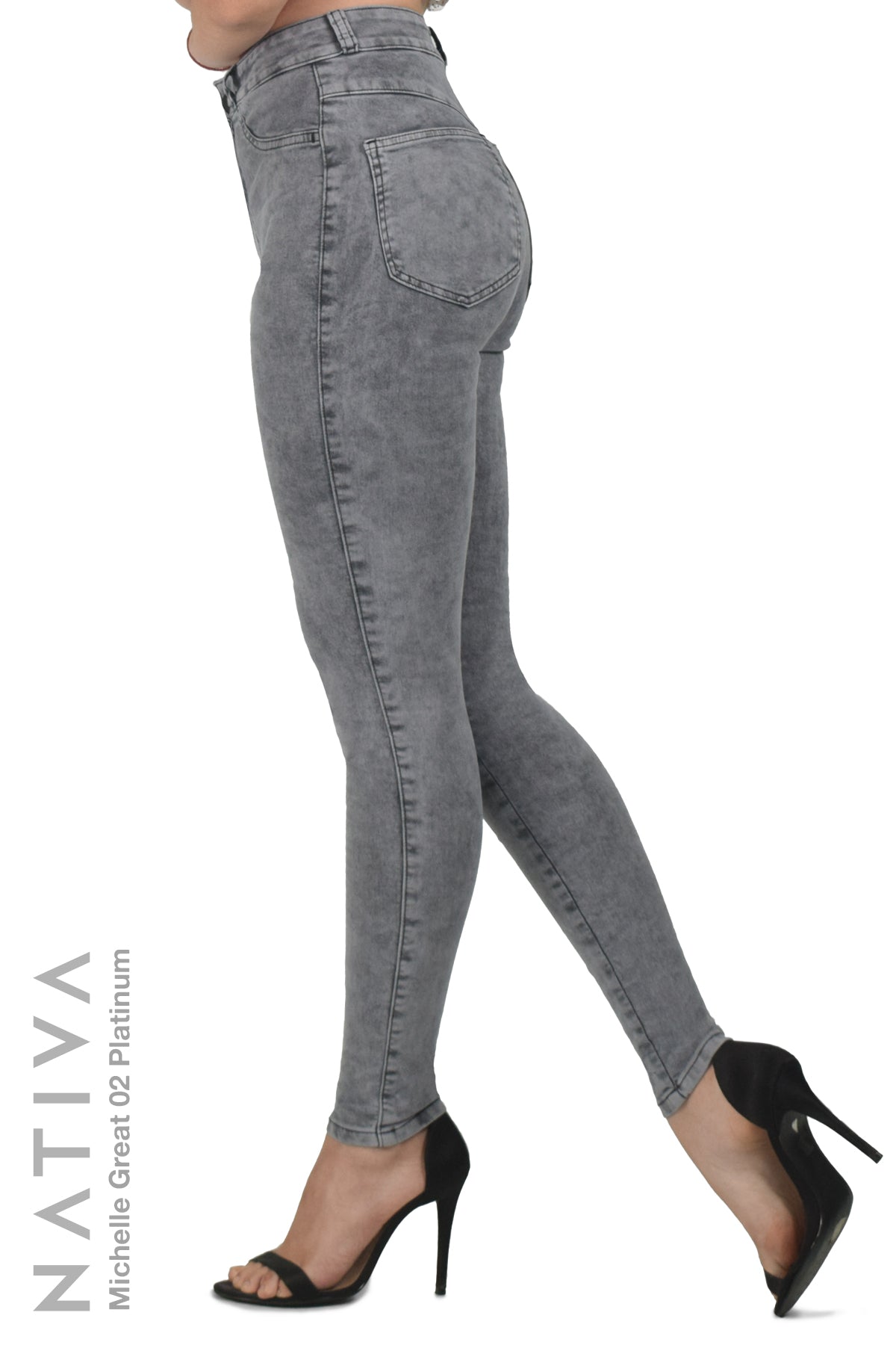 NATIVA, STRETCH JEANS. MICHELLE GREAT 02 PLATINUM, High Shaping Capacity, All-Season Wear, Hi-Rise Super Skinny Jeans