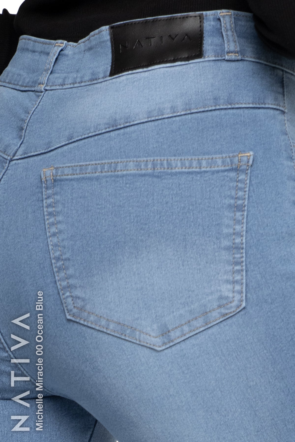 NATIVA, STRETCH JEANS. MICHELLE MIRACLE 00 OCEAN BLUE, High Shaping Capacity, Extreme Motion, Hi-Rise Super Skinny Jeans
