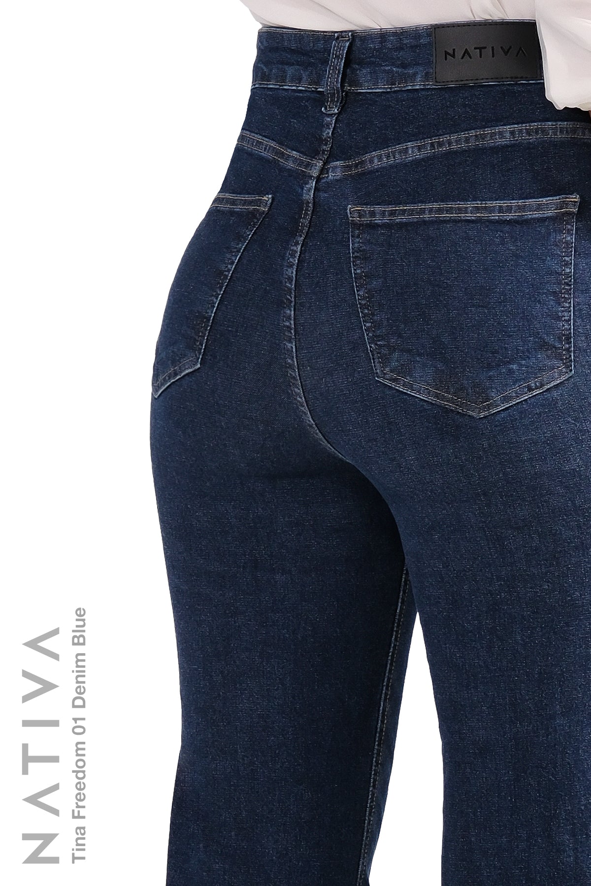 NATIVA,STRETCH JEANS, TINA FREEDOM 01 DENIM BLUE. High-Rise  Classic Straight Leg Jeans ESFD  (Extreme Stretch Flattering Denim)  Fabric Ultra Comfortable Relaxed Fit  Solid Color